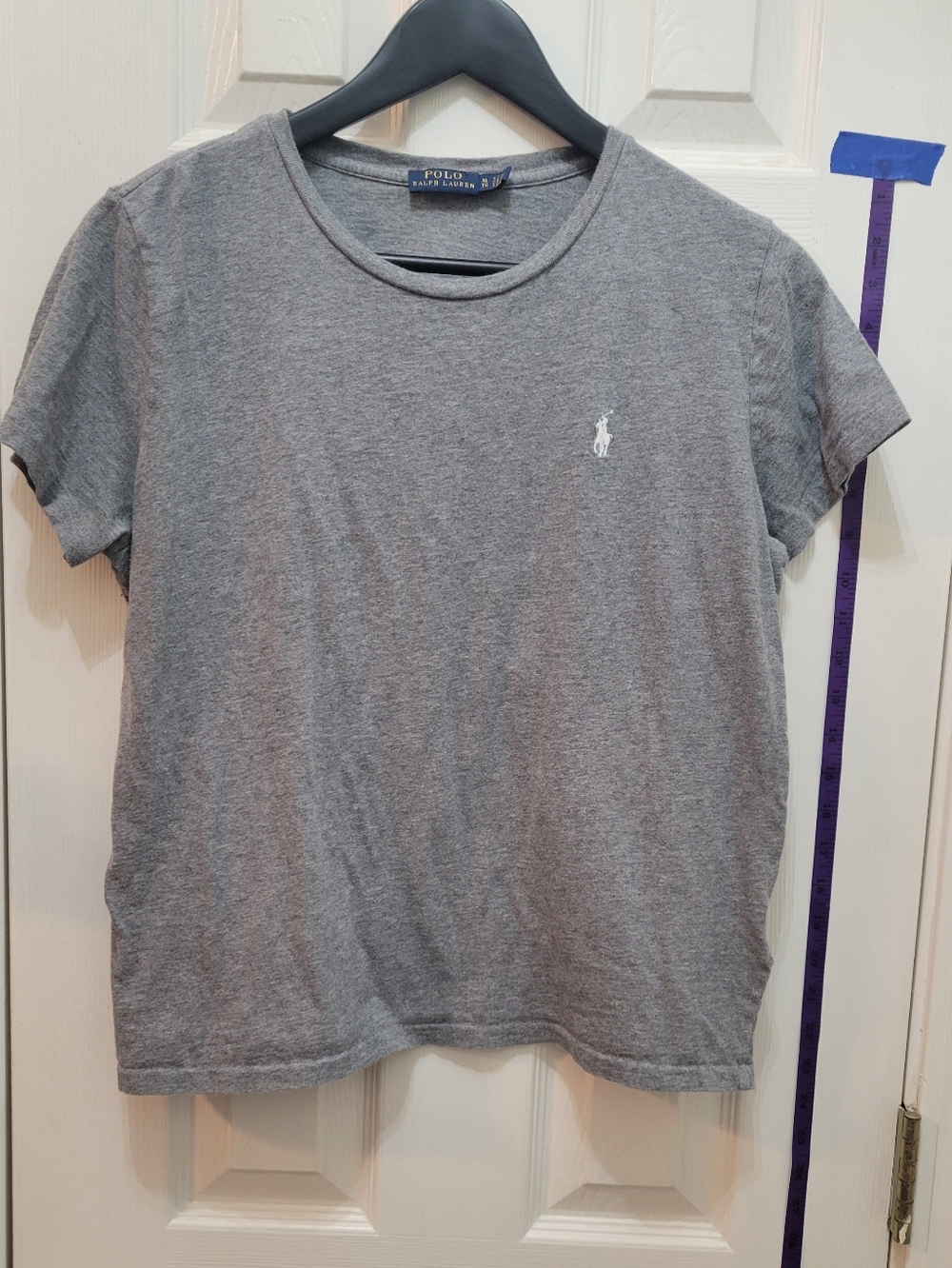 Ralph Lauren Gray Tee with Navy Tag and Yellow Logo